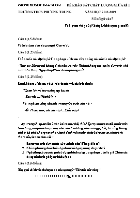 Đề khảo sát chất lượng giữa học kỳ I môn Ngữ văn Lớp 7 - Năm học 2018-2019 - Trường THCS Phương Trung (Có đáp án)